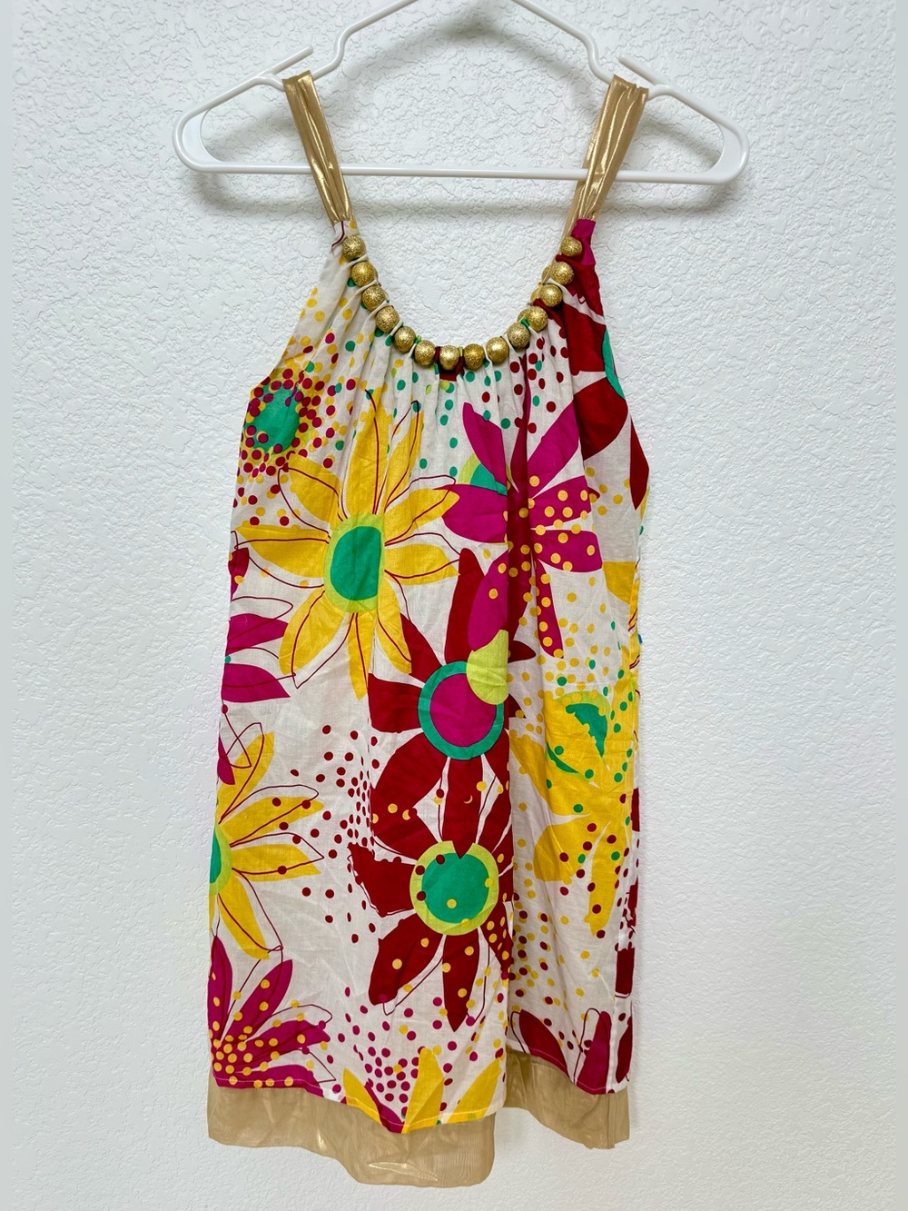 Floral Sheath Dress, Gold Beaded Neckline